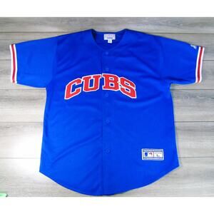Chicago Cubs Baseball Shirt Jersey Lg Xl Starter Athletic Apparel Blue MLB Vtg